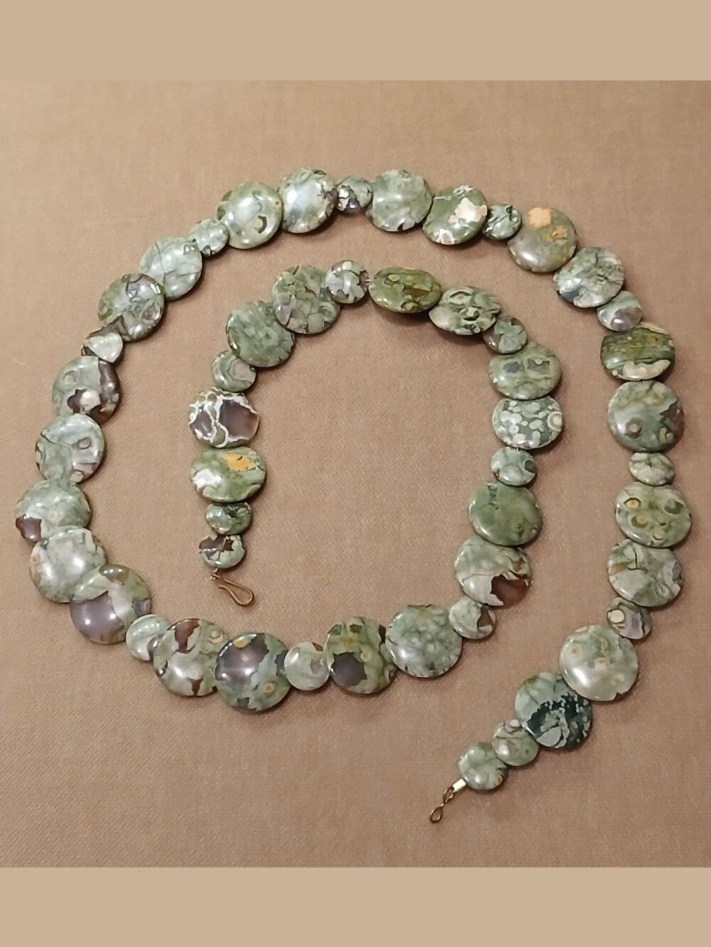 Vintage Rainforest Jasper Disk Necklace - 30 inches